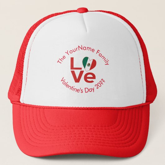 Mexican LOVE Heart Flag Valentijn gepersonaliseerd Trucker Pet (Voorkant)