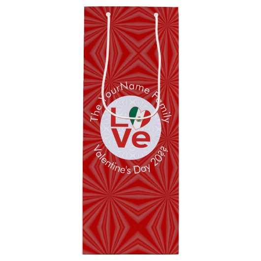 Mexican LOVE Heart Flag Valentijn gepersonaliseerd Wijn Cadeautas (Voorkant)