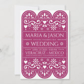 Mexican Magenta Papel Picado Folk Art Wedding Kaart (Voorkant)