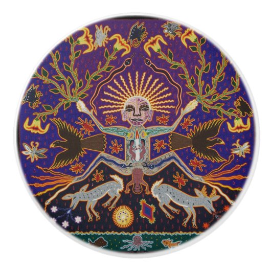 Mexican Mayan Aztec Goddess Ethnic Tribal Art Boho Keramische Knop (Voorkant)