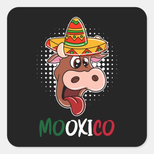 Mexican Mexico Cow and Sombrero Vierkante Sticker (Voorkant)