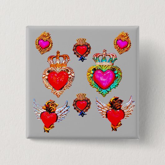 Mexican Milagros Charms Hearts Vierkante Button 5,1 Cm (Voorkant)