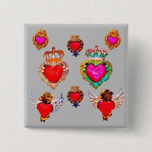 Mexican Milagros Charms Hearts Vierkante Button 5,1 Cm