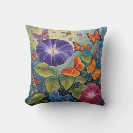 Mexican Morning Glory & Butterfly Square Pillow Kussen