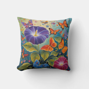 Mexican Morning Glory & Butterfly Square Pillow Kussen