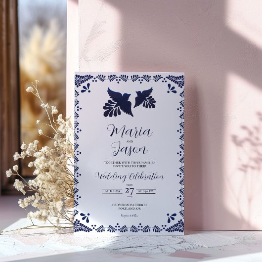 Mexican Navy Blue Botanical Minimalist Wedding Kaart