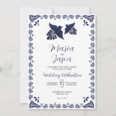 Mexican Navy Blue Botanical Minimalist Wedding Kaart (Voorkant)