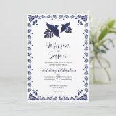 Mexican Navy Blue Botanical Minimalist Wedding Kaart (Staand voorkant)
