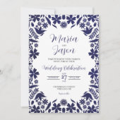 Mexican Navy Blue Floral Classic Aesthetic Wedding Kaart (Voorkant)
