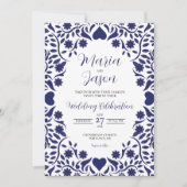 Mexican Navy Blue Floral Elegant Romantic Wedding Kaart (Voorkant)