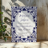 Mexican Navy Blue Floral Elegant Romantic Wedding Kaart