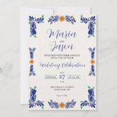 Mexican Navy Blue Minimalist Floral Classy Wedding Kaart (Voorkant)
