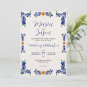 Mexican Navy Blue Minimalist Floral Classy Wedding Kaart (Staand voorkant)