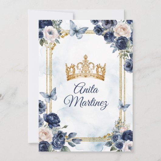 Mexican Navy Blue Rozen Sweet 16th Meisje Mis Quin Kaart (Achterkant)