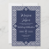 Mexican Navy Blue Talavera Formal Elegant Wedding Kaart (Voorkant)