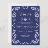 Mexican Navy Blue Vintage Formal Elegant Wedding Kaart (Voorkant)