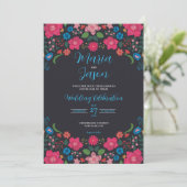 Mexican Navy Floral Colorful Elegant Boda Wedding Kaart (Staand voorkant)