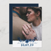 Mexican Otomi Save the Date Card - Navy (Voorkant / Achterkant)