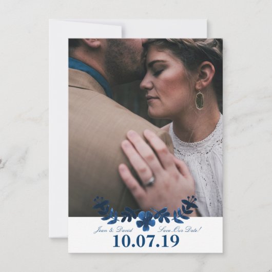 Mexican Otomi Save the Date Card - Navy (Voorkant)