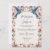 Mexican Otomi Tenangos Colorful Floral Wedding Kaart (Voorkant)