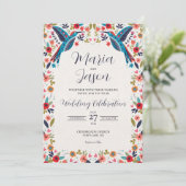 Mexican Otomi Tenangos Colorful Floral Wedding Kaart (Staand voorkant)