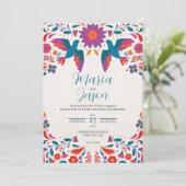 Mexican Otomi Tenangos Colorful Folk Art Wedding Kaart (Staand voorkant)