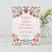 Mexican Otomi Tenangos Floral Colorful Wedding Kaart (Staand voorkant)