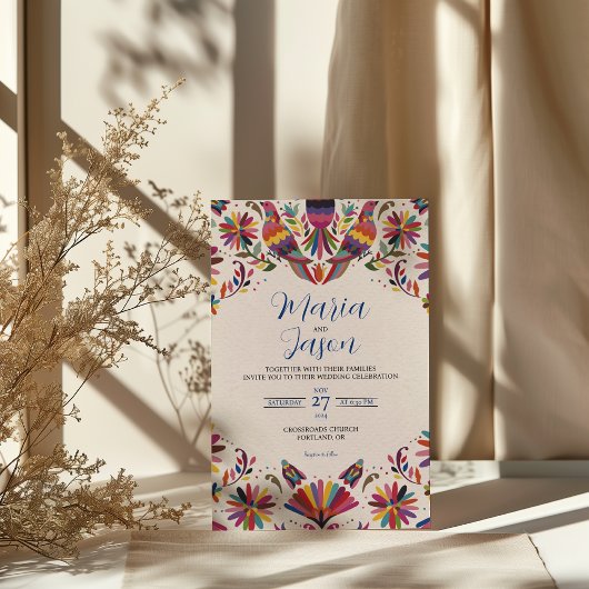 Mexican Otomi Tenangos Folk Art Floral Wedding Kaart