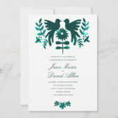 Mexican Otomi Wedding Invitation - Blauwgroen Kaart (Voorkant)