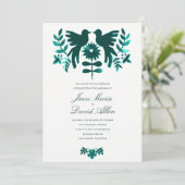 Mexican Otomi Wedding Invitation - Blauwgroen Kaart (Staand voorkant)
