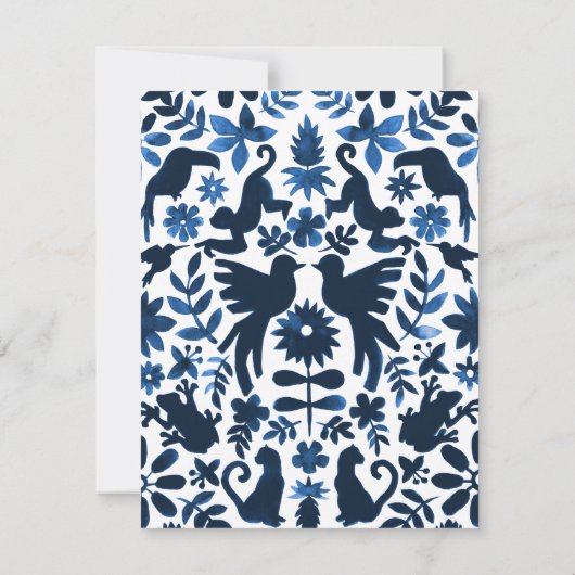 Mexican Otomi Wedding Reception Card - Navy Blue Kaart (Achterkant)