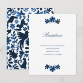 Mexican Otomi Wedding Reception Card - Navy Blue Kaart (Voorkant / Achterkant)