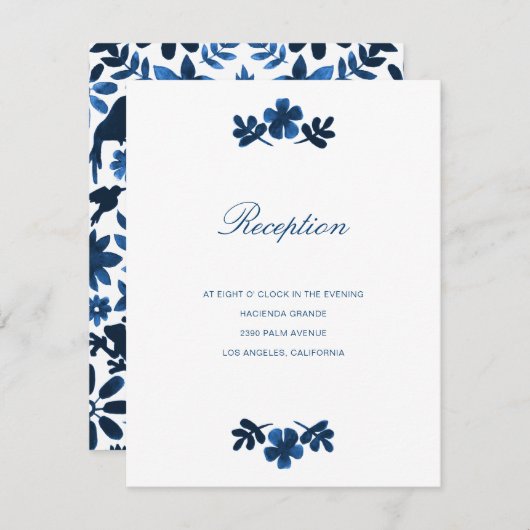 Mexican Otomi Wedding Reception Card - Navy Blue Kaart (Voorkant / Achterkant)