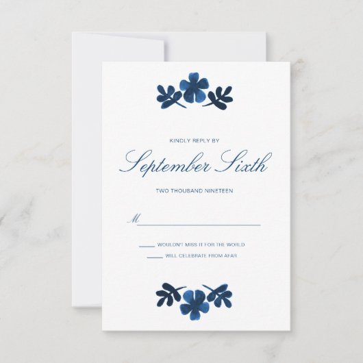 Mexican Otomi Wedding RSVP Kaart - Navy Blue (Voorkant)