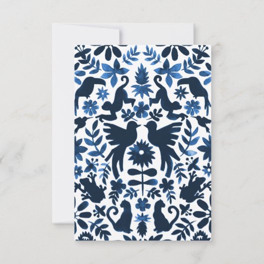 Mexican Otomi Wedding RSVP Kaart - Navy Blue (Achterkant)