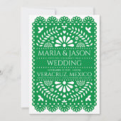 Mexican Papel Picado Green Folk Art Boda Wedding Kaart (Voorkant)