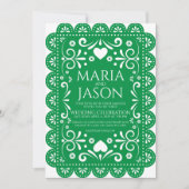 Mexican Papel Picado Green White Folk Art Wedding Kaart (Voorkant)