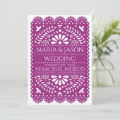 Mexican Papel Picado Magenta Folk Art Boda Wedding Kaart (Staand voorkant)