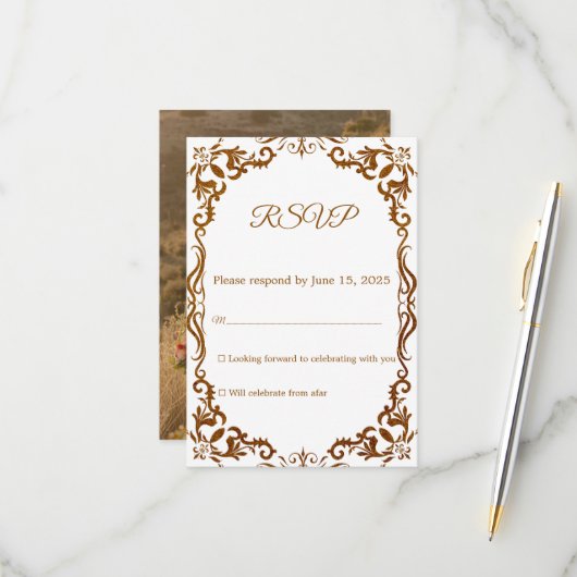 Mexican Papel Picado Wedding RSVP Card (Voorkant / Achterkant in situ)