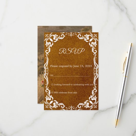 Mexican Papel Picado Wedding RSVP Card (Voorkant / Achterkant in situ)