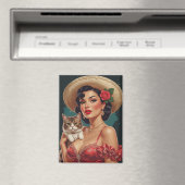 Mexican Pin-Up houdt Schattigee kat vast Magneet (Insitu (Vaatwasser))