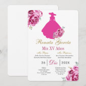 Mexican Pink Escaramuza Quinceanera Invitation Kaart (Voorkant / Achterkant)