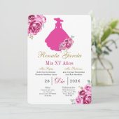 Mexican Pink Escaramuza Quinceanera Invitation Kaart (Staand voorkant)