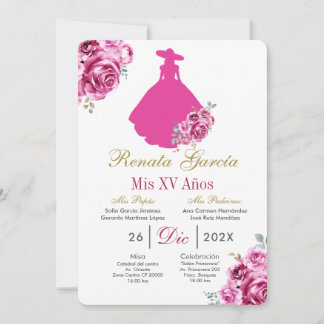 Mexican Pink Escaramuza Quinceanera Invitation Kaart