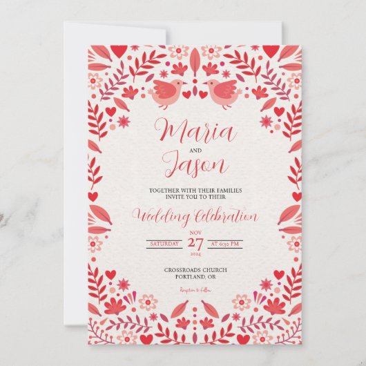 Mexican Pink Red Floral Elegant Aesthetic Wedding Kaart (Voorkant)