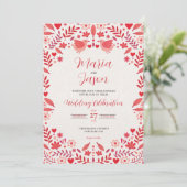 Mexican Pink Red Floral Elegant Aesthetic Wedding Kaart (Staand voorkant)