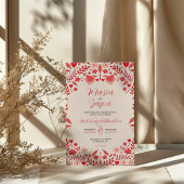 Mexican Pink Red Floral Elegant Aesthetic Wedding Kaart