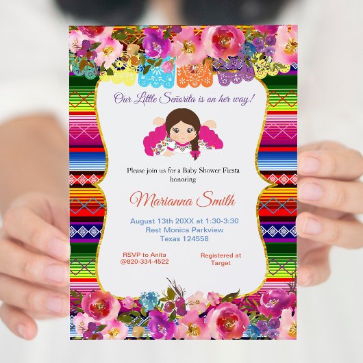 Mexican Pink senorita Fiesta Girl Baby shower Kaart