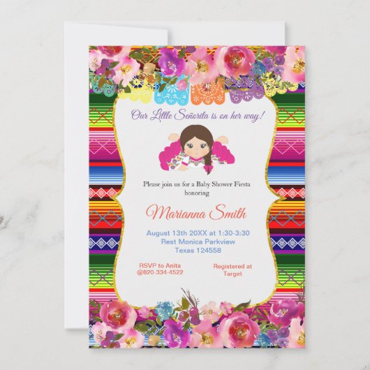 Mexican Pink senorita Fiesta Girl Baby shower Kaart (Voorkant)