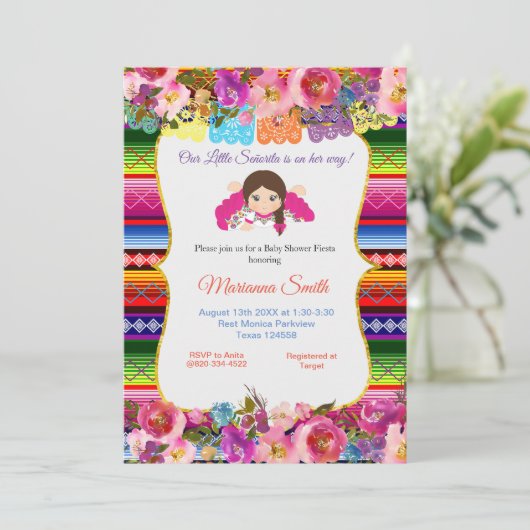 Mexican Pink senorita Fiesta Girl Baby shower Kaart (Staand voorkant)
